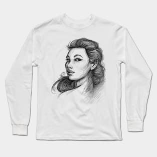 Beautiful Woman Artist Pencil Sketch 1 Long Sleeve T-Shirt